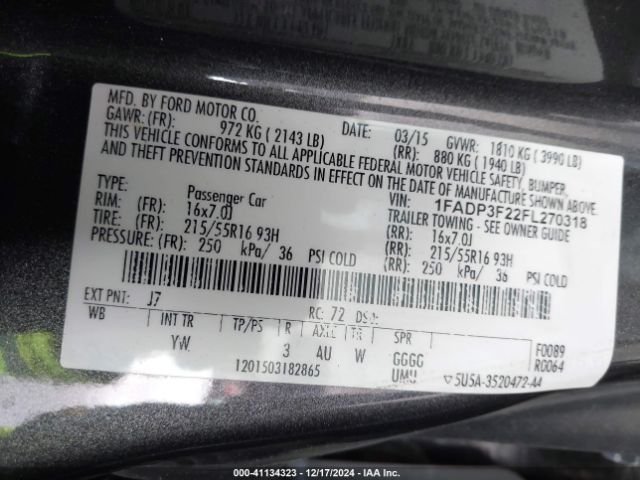 1FADP3F22FL270318 Ford FOCUS SE