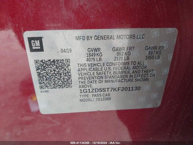 Chevrolet MALIBU LT 2019 1G1ZD5ST7KF201130 Image 9