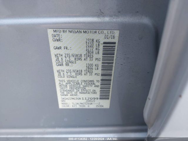 5N1AZ2MG3GN112099 Nissan MURANO S