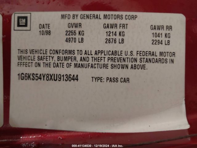 1999 CADILLAC SEVILLE 1G6KS54Y8XU913644 Photo 8