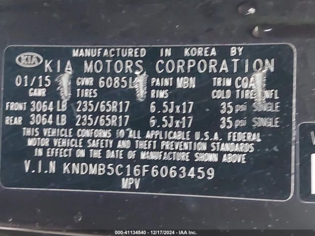 KNDMB5C16F6063459 KIA SEDONA LX