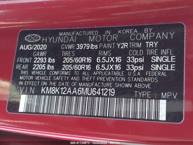 KM8K12AA6MU641219 Hyundai Kona Se