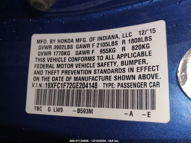 Honda Civic Ex-l 2016 19XFC1F72GE204148 Image 9