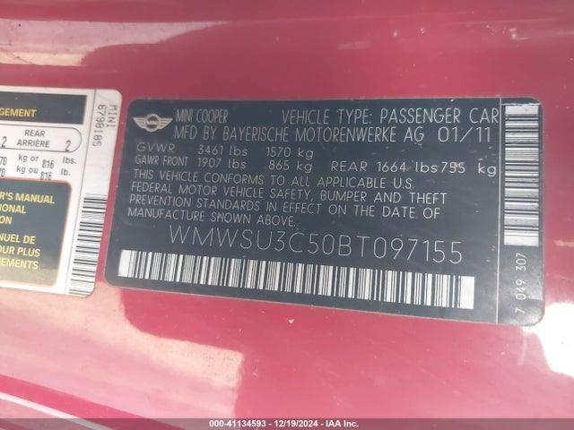 2011 MINI COOPER WMWSU3C50BT097155 Photo 8