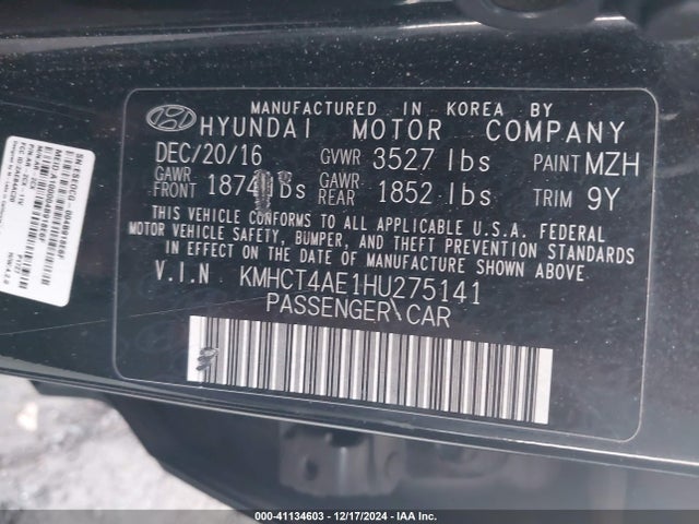 Hyundai ACCENT SE 2017 KMHCT4AE1HU275141 Image 9