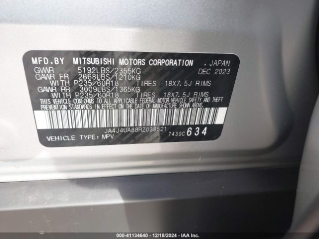2024 MITSUBISHI OUTLANDER JA4J4UA88RZ038521 Photo 8
