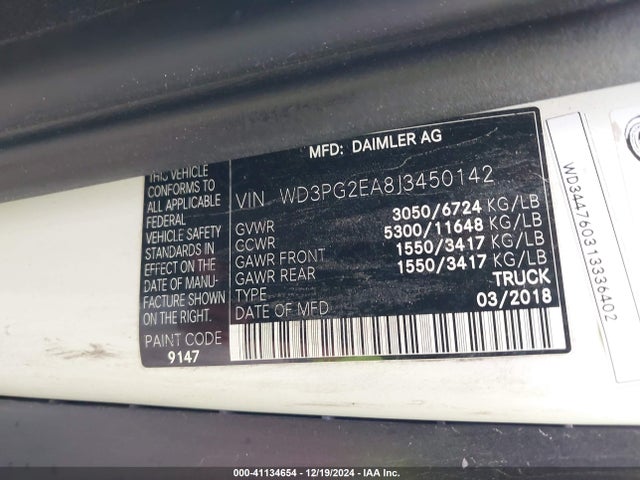 Mercedes-Benz Metris 2018 WD3PG2EA8J3450142 Image 9