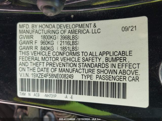 19XZE4F58NE008249 Honda INSIGHT EX