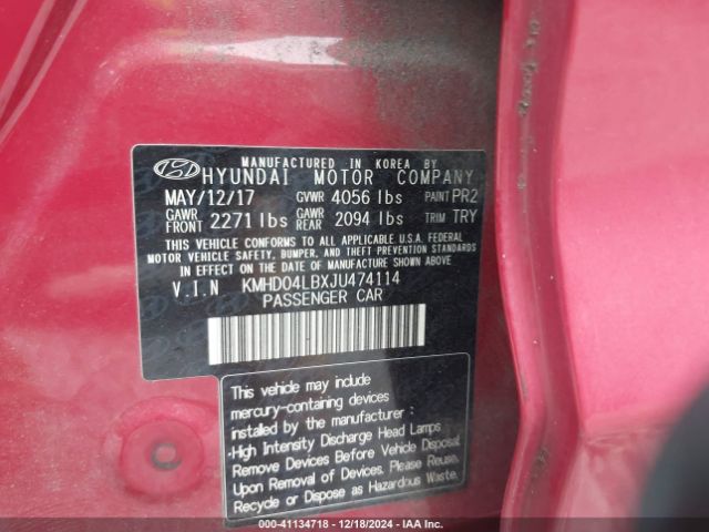KMHD04LBXJU474114 Hyundai Elantra Sport