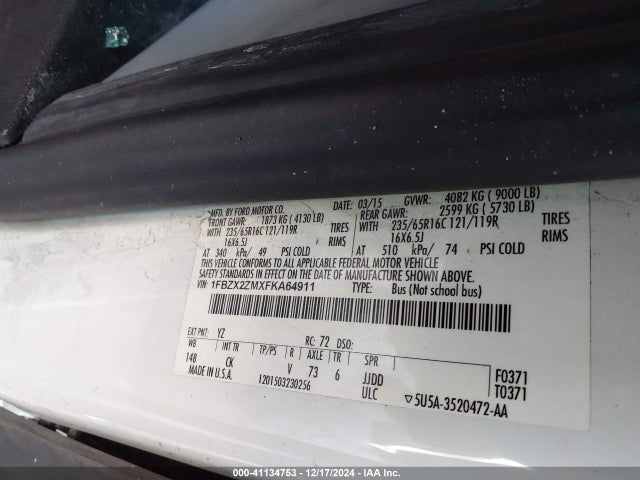 1FBZX2ZMXFKA64911 Ford Transit-350 Xlt
