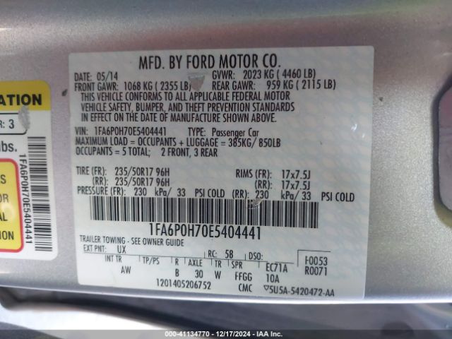 1FA6P0H70E5404441 Ford FUSION SE