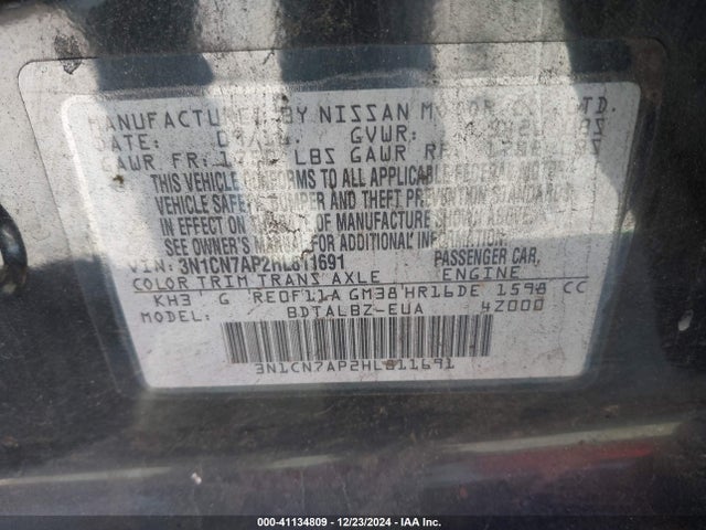 3N1CN7AP2HL811691 Nissan Versa 1.6 Sv