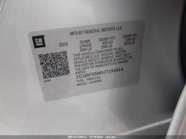 1G1BF5SM5J7193414 Chevrolet Cruze Premier Auto