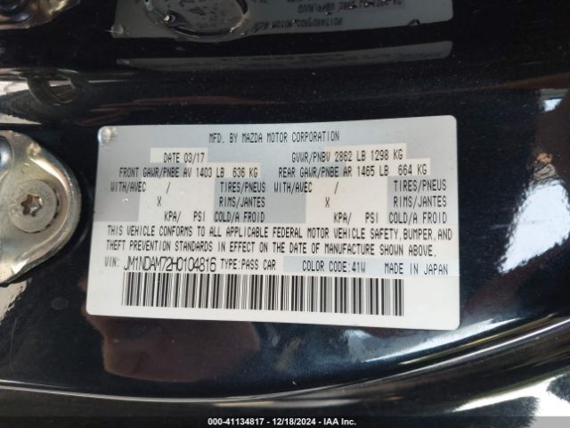 JM1NDAM72H0104816 Mazda Mx-5 Miata Rf Grand Touring