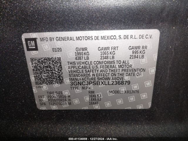3GNCJPSBXLL236879 Chevrolet Trax Awd Lt