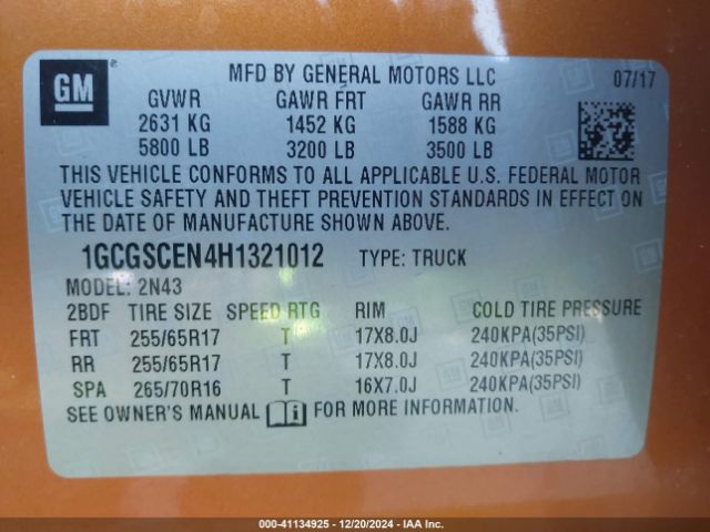 1GCGSCEN4H1321012 Chevrolet Colorado Lt