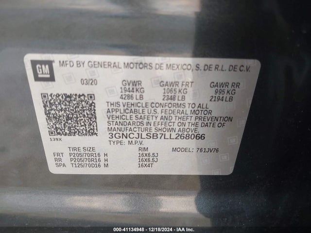 Chevrolet Trax Fwd Lt 2020 3GNCJLSB7LL268066 Image 9