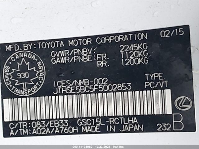 JTHSE5BC5F5002853 Lexus RC 350