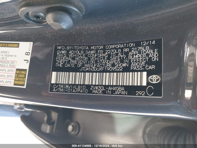 Toyota Prius 2015 JTDKN3DUXF1909522 Image 9