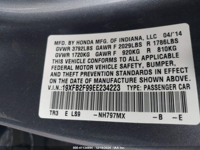 Honda Civic Ex-l 2014 19XFB2F99EE234223 Image 9