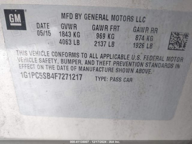1G1PC5SB4F7271217 Chevrolet Cruze 1lt Auto