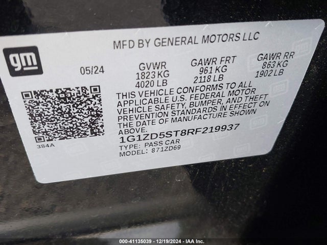 1G1ZD5ST8RF219937 Chevrolet Malibu Fwd 1lt