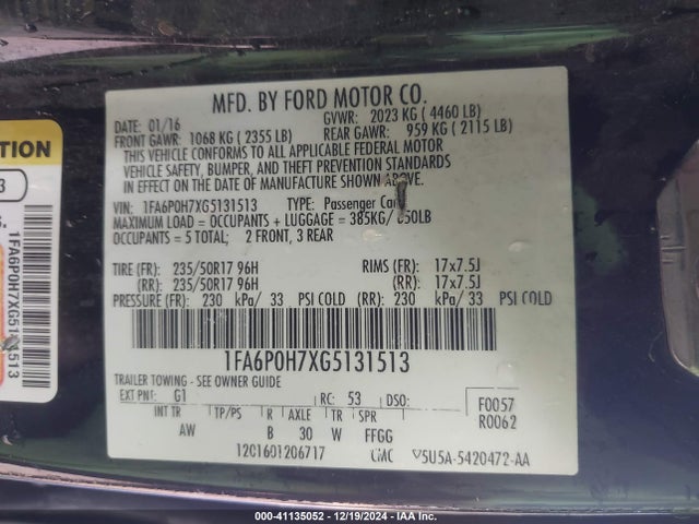 Ford FUSION SE 2016 1FA6P0H7XG5131513 Image 9
