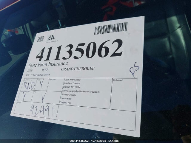 1C4RJFCG0KC726605 Jeep Grand Cherokee Overland 4x4