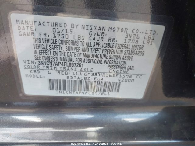 3N1CN7AP4FL897261 Nissan Versa 1.6 S/1.6 S+/1.6 Sl/1.6 Sv