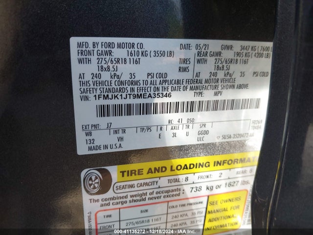 Ford Expedition Xlt Max 2021 1FMJK1JT9MEA35346 Image 9