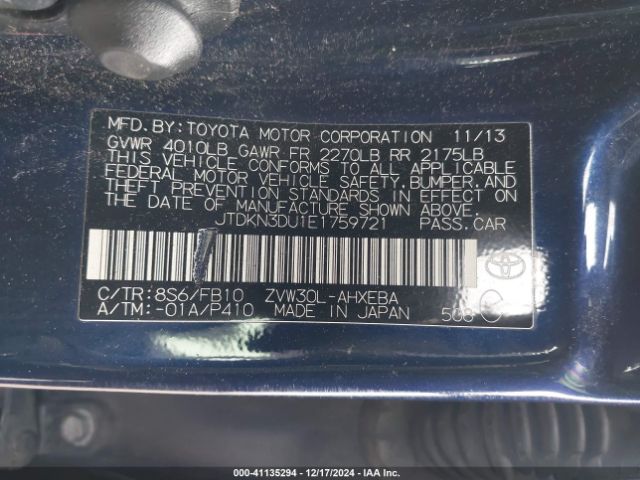 JTDKN3DU1E1759721 Toyota Prius Two