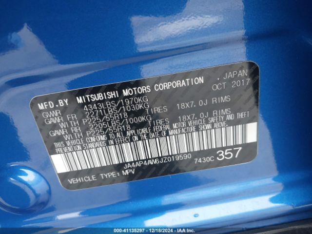 JA4AP4AW6JZ019590 Mitsubishi Outlander Sport 2.4 Sel