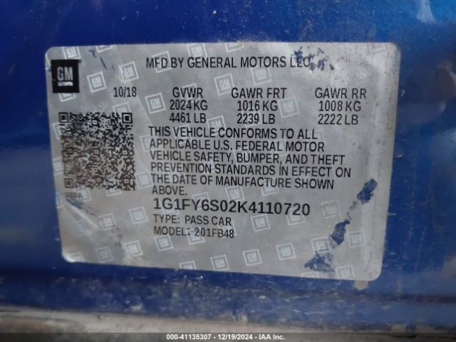 1G1FY6S02K4110720 Chevrolet BOLT EV LT