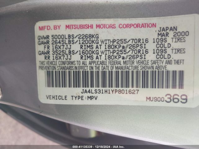 2000 MITSUBISHI MONTERO SPORT JA4LS31H1YP801627 Photo 8
