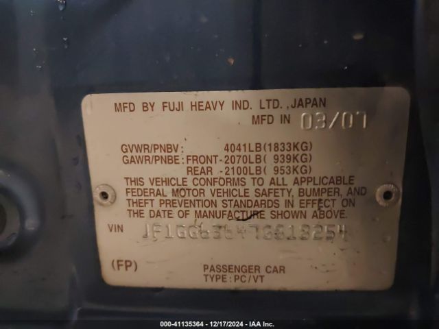 2007 SUBARU IMPREZA OUTBACK SPORT JF1GG63647G818254 Photo 8