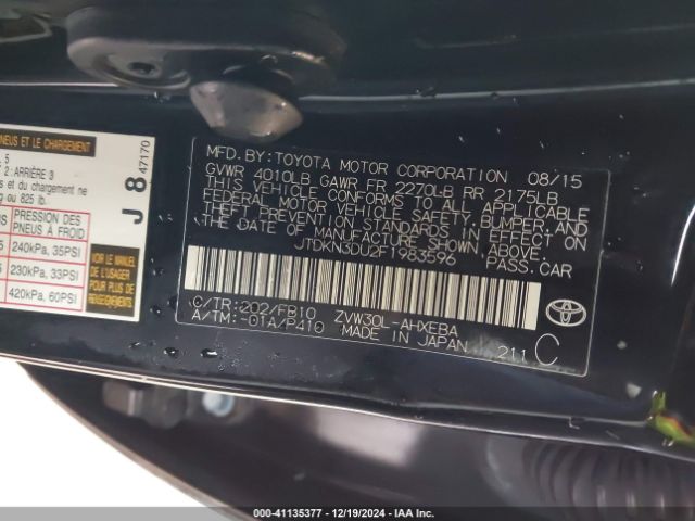 JTDKN3DU2F1983596 Toyota Prius