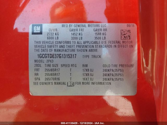 1GCGTDE37G1315317 Chevrolet Colorado Z71