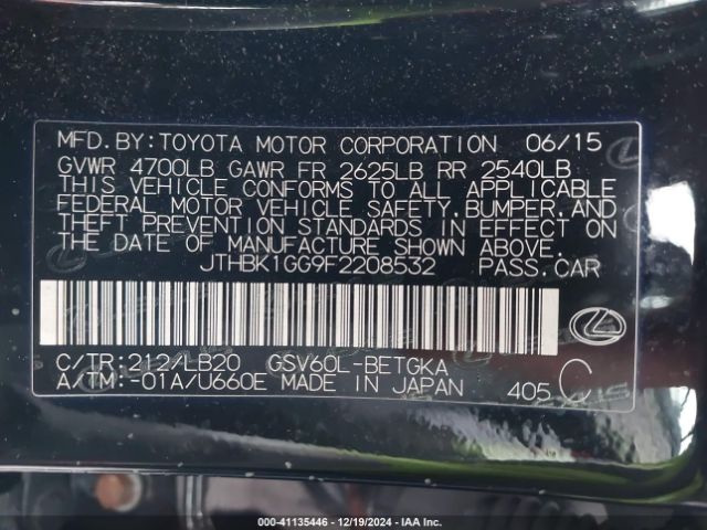 JTHBK1GG9F2208532 Lexus ES 350