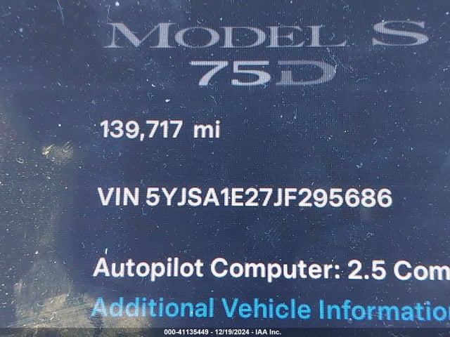 Tesla Model S 100d/75d/p100d 2018 5YJSA1E27JF295686 Image 15