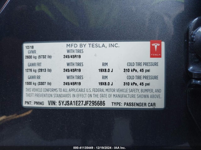 2018 TESLA MODEL S 5YJSA1E27JF295686 Photo 8