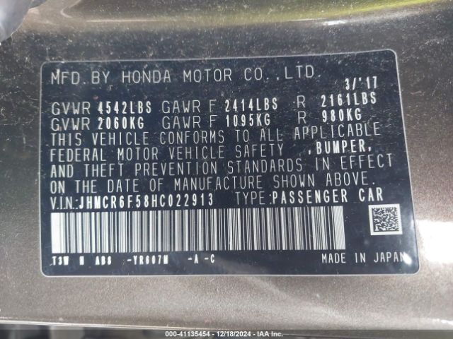 JHMCR6F58HC022913 Honda Accord Hybrid Ex-l