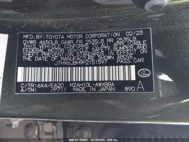 JTHX6JBH9P2151597 Lexus UX 250H