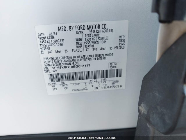 Ford EXPLORER SPORT 2014 1FM5K8GT0EGC01177 Image 9