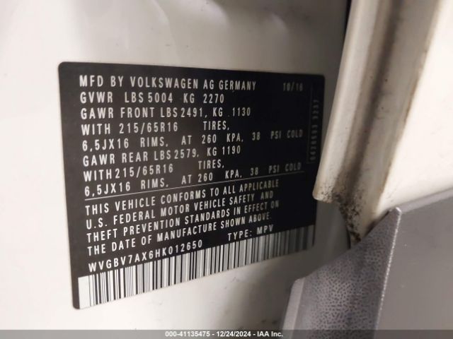 WVGBV7AX6HK012650 Volkswagen Tiguan 2.0t/2.0t S