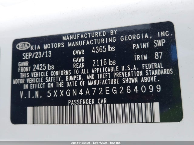 KIA OPTIMA EX 2014 5XXGN4A72EG264099 Image 9