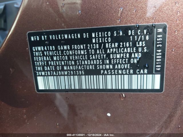 3VW2B7AJ9HM291395 Volkswagen Jetta 1.4t S