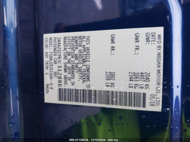 1N4AZ1CP6JC312886 Nissan Leaf Sl