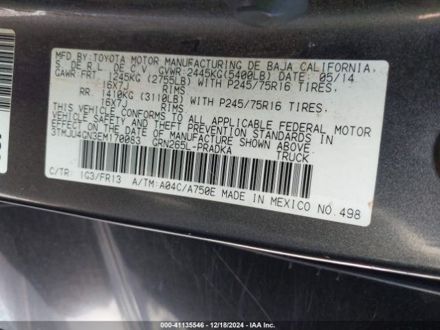 3TMJU4GN3EM170083 Toyota Tacoma Prerunner V6