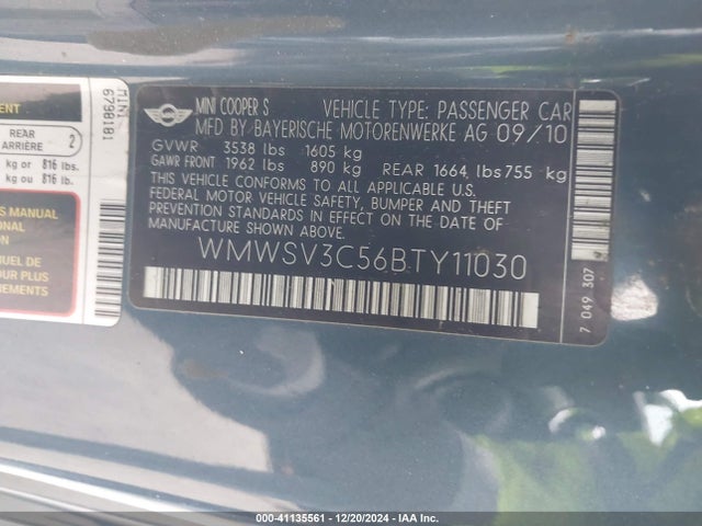 2011 MINI COOPER S WMWSV3C56BTY11030 Photo 8