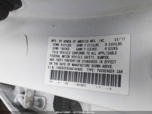 1HGCR2F80HA184889 Honda Accord Ex-l